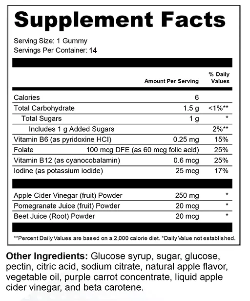 Saver Port 1 Travel Size Apple Cider Vinegar Gummies ingredients
