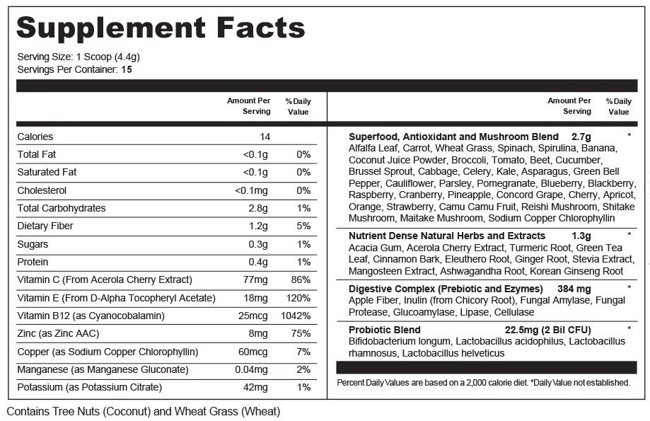 Saver Port 1 Travel Size Greens Nutrition Powder ingredients
