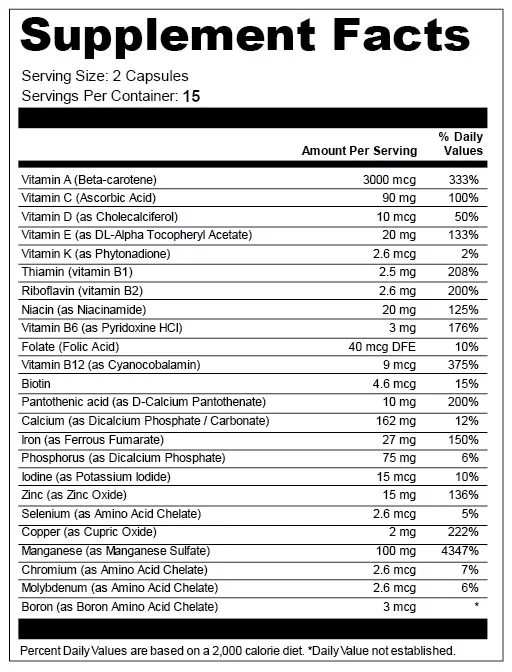 Saver Port 1 Travel Size Multi Vitamin ingredients